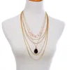 Pendant Necklaces 2023 Multilayer Necklace Gold Color Alloy Chain Semi-precious Stone Jewelry Ladies