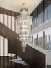 Pendant Lamps Postmodern Light Luxury Crystal Chandelier Villa Duplex Hollow Loft Middle Floor Spiral Staircase