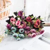 Dekorativa blommor Juldekorationer för Home Artificial 5 Fork 9 Heads Pink Rose Bouquet Handicrafts Flower Arrangement Wedding Decor