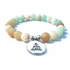 Strand högkvalitativ natursten lotus ohm buddha armband matt amazonite mala pärlor justerbara yogararmband för kvinnliga män smycken