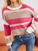 Women's Sweaters ZAFUL Striped Sweater Drop Shoulder Textured Pullover Autumn Winter Long Sleeve Crew Neck Jumper Female Knitted Tops