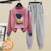 Women's Tracksuits Women's Fashion Plush Sweater Tracksuits 2 Piece Set Winter Warm Loose Fake Two-piece Pullover Top Pants Sportswear Suit 230220