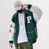 Men's Jackets Fashion Uniform Baseball Jacket Single Breasted PU Leather Sleeve Applique Bomber Patch Casual JacketMen's