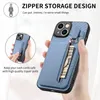 Stoßfeste Handyhüllen für iPhone 14 13 12 11 Pro Max XR XS X 15 Plus TPU PC PU Leder Kickstand Schutzhülle mit magnetischem Reißverschluss Kartenpaket