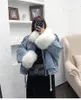 Parka in denim sintetico in pelliccia da donna Cappotto invernale da donna Colletto in vero Rex Fodera Parka femminile Cappotti e giacche Abbigliamento