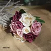 Dekoracyjne kwiaty sztuczne różowe kwiaty panny młodej bukiet ślub całkiem uroczy 9 ​​głowa