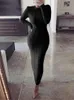 カジュアルドレスヒリギン女性ケーブルニットロングセータードレスクルーネックスリーブソリッドリブ付きボディーコンプルオーバーミディジャンパー