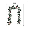 Fiori decorativi 175 cm Foglie di agrifoglio artificiale Bacche rosse Vite Natale Rattan Ghirlanda fai da te Albero di Natale Ornamenti appesi Decorazione domestica