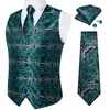 Män västar unika paisley väst för man kausal grön blå slips ficka fyrkantig manschettknappar gilet homme mode affärsmäst