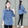 Femmes Blouses Vintage Denim Chemise Femmes 2023 Printemps Automne Coréenne À Manches Longues Dames Jeans Blouse Mode Casual Tops Femme H2350