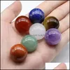 Stone 20mm naturliga l￶sa p￤rlor Amethyst Rose Quartz Turquoise Agate 7 Chakra Diy Nonporous Round Ball Yoga Healing Gui Luckyhat Drop Dhtv2