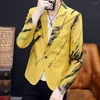 Men's Suits Handsome Suit Coat Letter Print Men Turn-down Collar Color Matching Match Pants