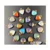 Charms Gold Plating Hartvorm Natuurlijke steen Agaat Kristallen Turquoises Jades Opal Stones Hanger voor sieraden maken oorbellen Hjewelr Dh1ub