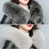 Women's Leather 2023 Winter Down Jacket Elegant Lady Plus Size Loose Slim Sheepskin Coat Female Fur Hooded Thick Warm Coats OK1008