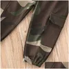 Ensembles de vêtements 16Y Mode Enfants Bébé Fille Tenues Noir À Manches Courtes Off Shoder Tshirt Topsaddcamouflage Outfit 2Pcs1 Drop Delivery Ma Dhci3