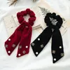 Koreanische Samt Streamer Scrunchies Elegante Quaste Bowknot Perle Haar Krawatten Frauen Elastische Haarbänder Weihnachten Haar Zubehör