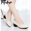 Klänningskor Pofulove Women Mid Heel Office Lady Pumps Pu Leather Black Basic Square Heeled Spring Autumn Loafers Female Zapatos 230220