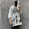 Erkek Tişörtler Kore Trendi Koyu Tshirt Hiphop Graffiti Anime Baskı Yaz Büyük Boy Büyük Boyu Kısa Çevneli Gömlek Erkekler Kadın Unisex Tees Z0220