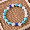 펜던트 목걸이 청록색 청록 Lapis Lazuli Natural Stone Mixed 108 Beads Long Necklace Palm 및 Tassel Boho Yoga Jewelry