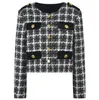 206 2023 Spring Summer Women Sweater L￥ng￤rmad bes￤ttning Hals Black Coat Striped Cardigan Womens YL6