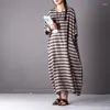 فساتين الحفلات 2023 خمر مخططة Batwing Sleeve Robe بالإضافة إلى حجم Vestidos Summer Women Maxi Long Long Lose Disual Citton Bress AB162