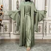 Ethnic Clothing Muslim Fashion Set Satin Long Sleeve Dress Cardigan Jacket 2 Pieces Khimar Abaya Dubai Modest Islamic For Women