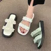 Slippers 2023 Fairy Style Pearl Sandals and Slippers for Women's Outer Wear New Niche Square Head Thick Bottom Allmatch Beach Shoes PU Z0220