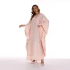 Runway Dresses Muslim Abaya Bat-sleeve Long Fashion Plus Size Pink Chiffon Sequins Elegant Women Robe