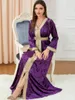 Ropa étnica Ramadan Eid Velvet Djellaba vestido musulmán Dubai moda bordado Abaya rebordear batas Islam bata con cinturón WY1303