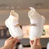 Sneakers Girls Leather Boots Metal Chains Flying Woven Stitching Princess Barn Soft Sole Children Socks Fashion 230217