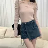 Women's Shorts Irregular Design High Waist Hip Wrap Vintage Blue Miniskirt Summer Sexy ALine Girl Jean Short Skirt Female 230220