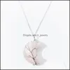 Charmes Cristal Naturel Croissant De Lune Pierre Arbre De Vie Pendentifs Roses Quartz Fil Enveloppé À La Mode Fabrication De Bijoux Hjewelry Drop Deliv Dhecw