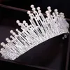 Tiaras Neue Vintage Multilayer Luxus Silber Farbe Kristall Perle Tiara Krone Hochzeit Haarschmuck Braut Party Schmuck Große Stirnbänder Z0220