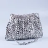 Neue handgemachte Silber-Gold-Flachperlen-Perlenstrick-Großformat-Knödel-Modetrend-One-Shoulder-Handtasche 230220