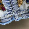 Kvinnorjackor Fashion Sequin Flower Diamond Denim Jacket Spring Autumn Single Breasted Long Sleeve Jeans Coat Female Slim Outwear G1695WO