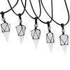 Pendant Necklaces TUMBEELLUWA Reiki Crystal 7 Chakra Stone Hexagon Prism Necklace Adjustable Nylon Cord Leather Vintage Jewelry