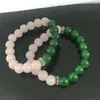 Strand Handmade Greek Sorority Elastic Pink Green Imitation Jade Bead Charms Bracelet Jewelry