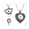 Pendant Necklaces Retro Heart Flower Snap Button Necklace 18Mm Ginger Snaps Buttons Crystal Charms For Women Jewelry Drop Delivery Pe Dhu4L