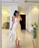 Ivory Matte Satin Evening Party Dresses Off the Shoulder Tiered Tea Length Saudi Arabic Women Formal Prom Gowns