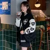 Vestes de Baseball pour femmes, Streetwear coréen, manteaux amples, décontractés, imprimés d'amour, vêtements d'extérieur, Harajuku, poches pour étudiantes d'automne