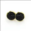 Stud Fashion Gold Color Round 12Mm Resin Druzy Drusy Earrings Handmade For Women Jewelry Drop Delivery Dhkxh