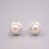 Stud Earrings Genuine Real 925 Sterling Silver With Round Mother Of Pearl 0.47inch Width