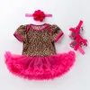 Ensembles de vêtements été 0-24M bébé filles à manches courtes léopard zèbre motif imprimé barboteuse robe infantile doux enfant en bas âge chaussures avec couvre-chef