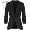 Women's Suits & Blazers Autumn Office Lady Coat Solid Long Sleeves Cardigan Button Casual Suit Navy Blue Draped Slim Cotton Women Blazer Jac