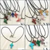 Pendant Necklaces Leather Cord Choker Roses Purple Tiger Eye Opal Natural Quartz Stone Cross Drop Pendants Punk Jewelry Delivery Dh3K9