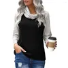 Women's T Shirts 2023 Autumn Winter Women's Tops Fashion Striped Turtleneck Color Matching Long-Sleeved T-Shirt Ladies Casual Loose