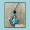 Pendant Necklaces Fashion Sier Color Starfish Lava Stone Moon Necklace Volcanic Rock Aromatherapy Essential Oil Diffuser For Women J Dhdf3