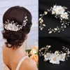 Tiaras 1 Stück Frauen Perle Blume Kopf Schmuck Tiara weiße Perle Blatt Hochzeit Stirnband Braut Haarschmuck für Braut Kopfschmuck Z0220