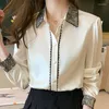 البلوزات النسائية Blusas Mujer de Moda 2023 Lace Under Twlar Chiffon Blosue Shirt Tops Femme Long Sleeve Blouse Woman