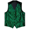 Men's Vests Green Silk Vest Waistcoat Men Slim Suit Black Paisley Necktie Handkerchief Cufflinks Tie Business Barry.Wang Design
